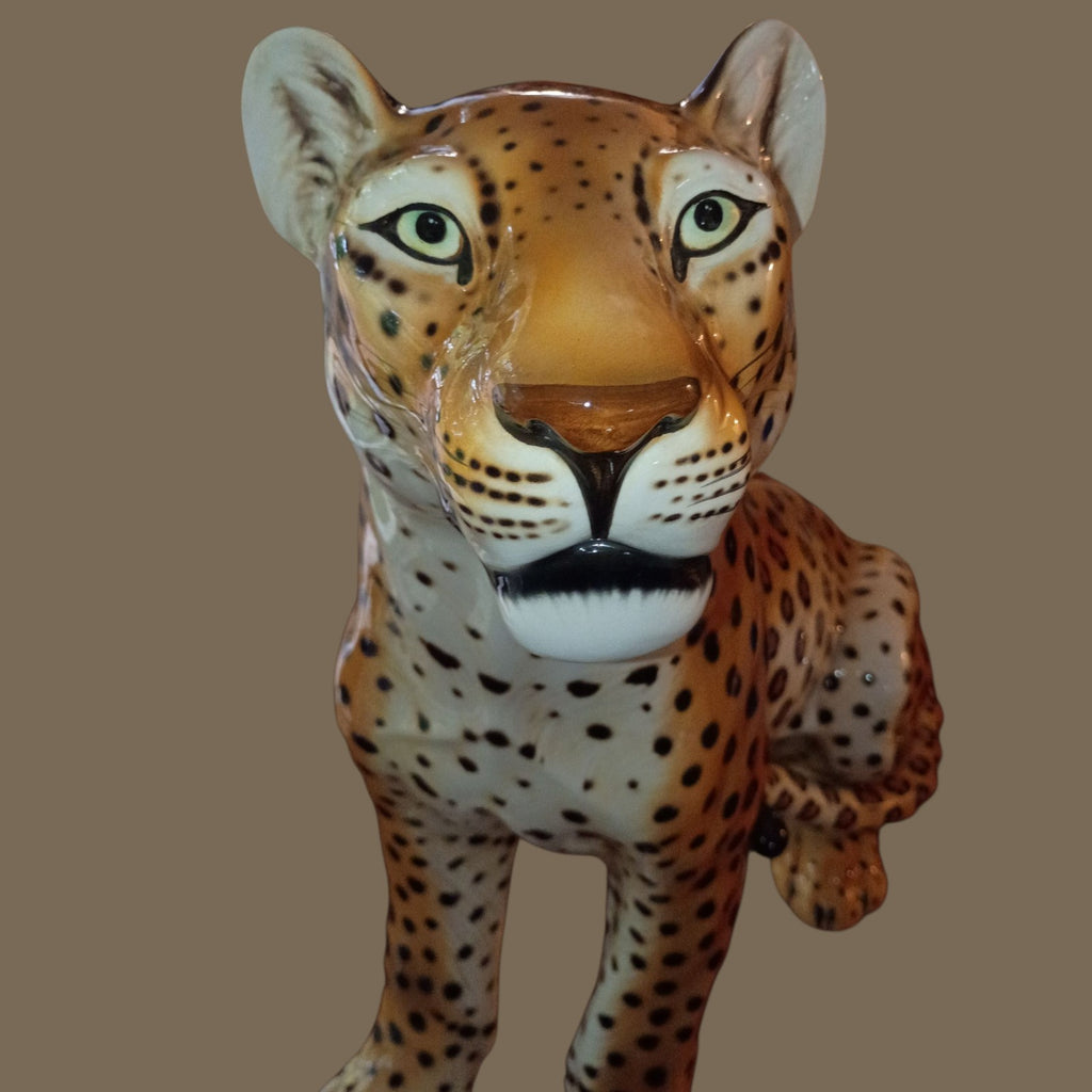 Porcelain Leopard Figurine Large 23" Hand-Painted Big Cat Statue Safari...