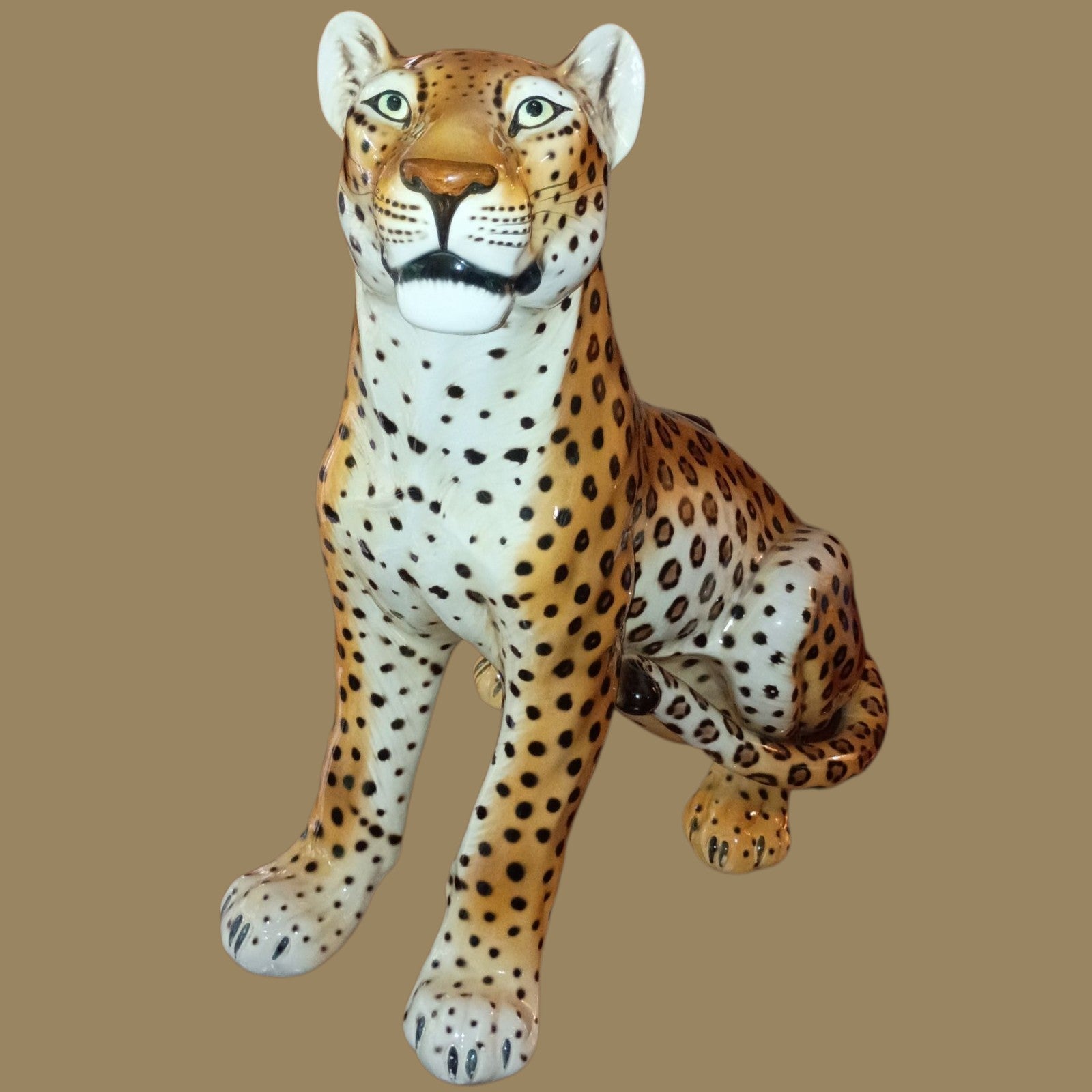 Porcelain Leopard Figurine Large 23" Hand-Painted Big Cat Statue Safari...